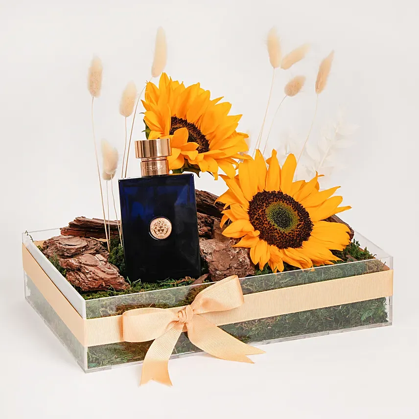 Versace Pour Oud Noir For Him with Sunflowers: Anniversary Perfumes