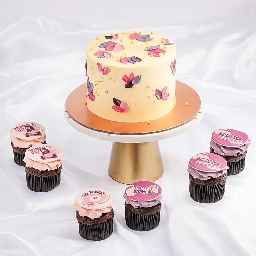 Purple & Pink Petals Chocolate Cake and Cupcakes: Cakes 