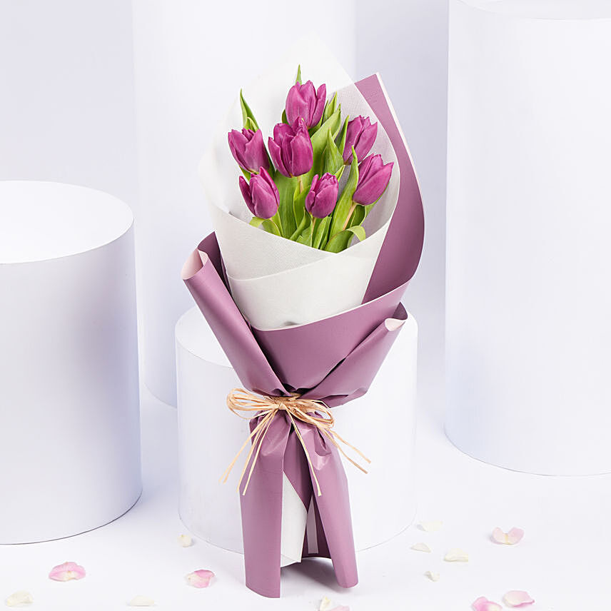 7 Purple Tulips Bouquet: Women's Day Gifts