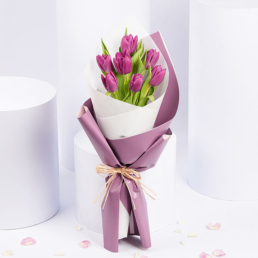 7 Purple Tulips Bouquet: Tulip Flowers Bouquet