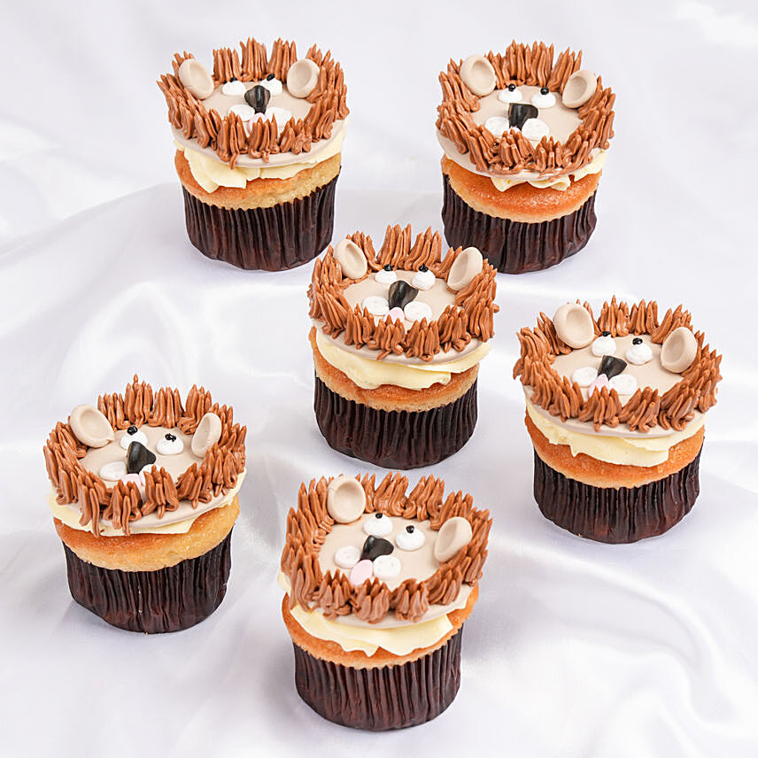 Cute Lion Designer Vanilla Cupcakes Set Of 6: Vanilla Cakes