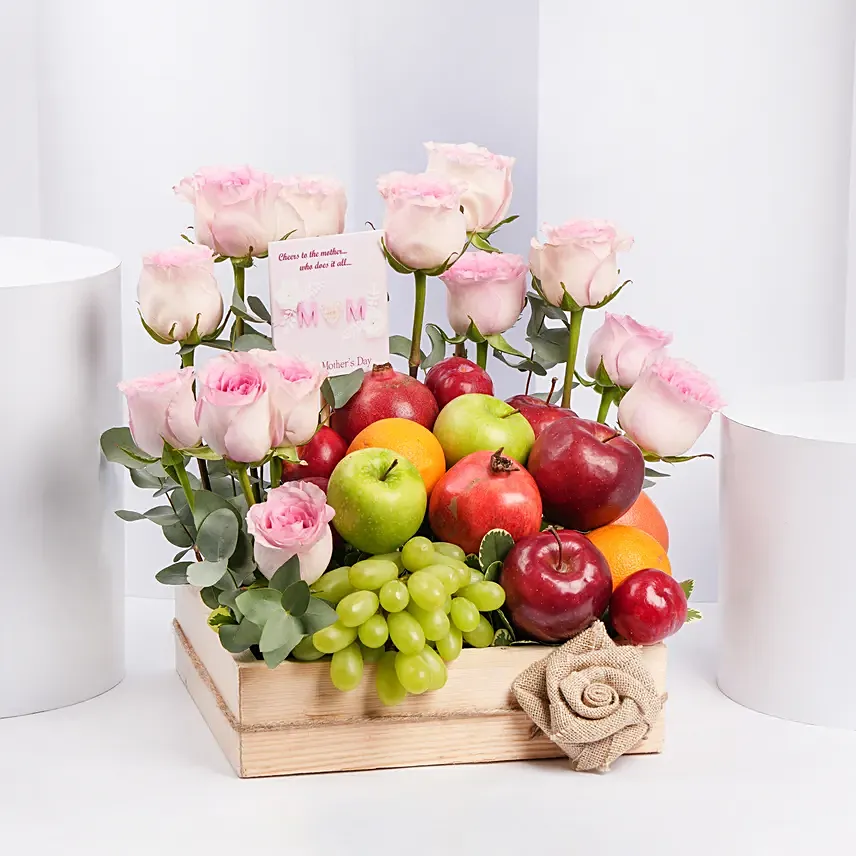 Fruits And Flowers Tray For Moms Love: Fruits Arrangement