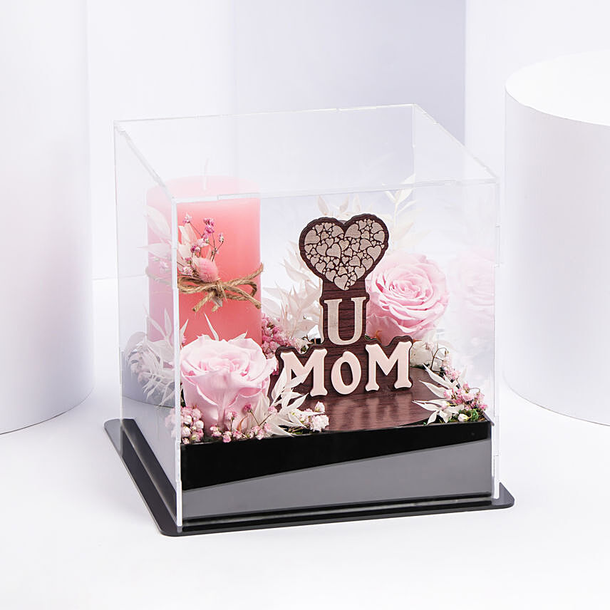 Love You Mom Preserved Rose And Candle: Flower Arrangements 