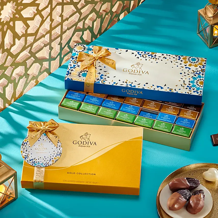 شوكولاتة جوديفا - مجموعة رمضان والعيد كومبو 2 بوكس: هدايا العيد إلى دبي