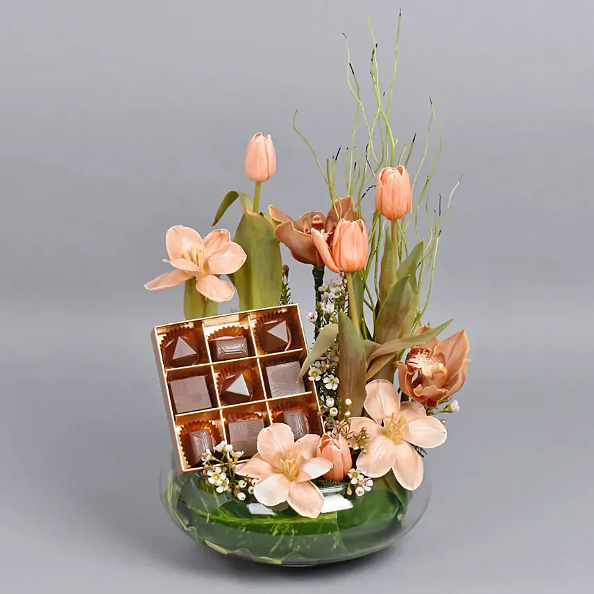 Cappuccino Beauty with Belgian Chocolates: Easter Flower Delivery