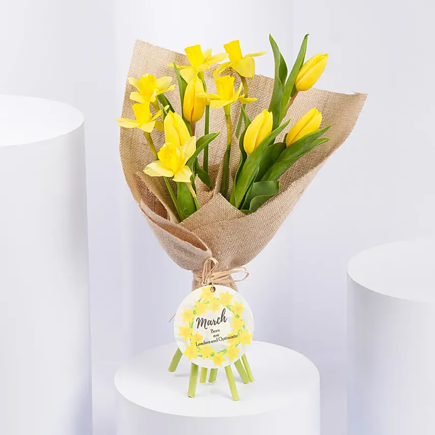Daffodils withTulips Birthday Flowers Bouquet: Flowers