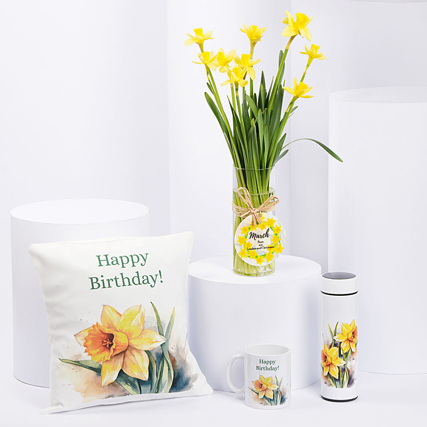 Daffodils Arrangement for Birthday Combo: Birthday Mugs