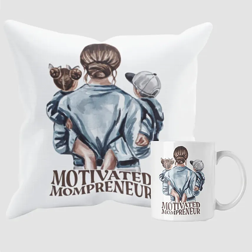 Motivated Mompreneur Mug And Cushion Combo: Personalized Gifts for Mother's Day