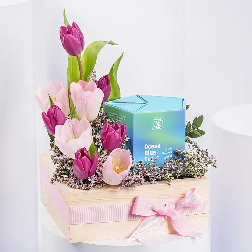 Tulips And Premium Tea: Purple Flowers