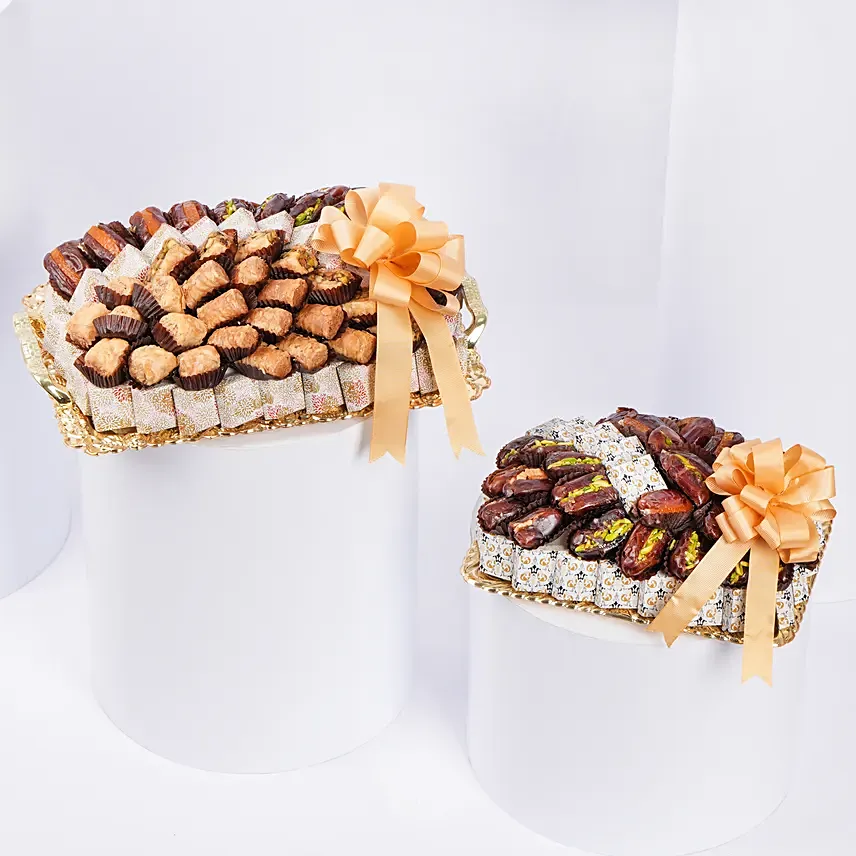 Set of Two Dates and Chocolates Platters: Arabic Sweets 