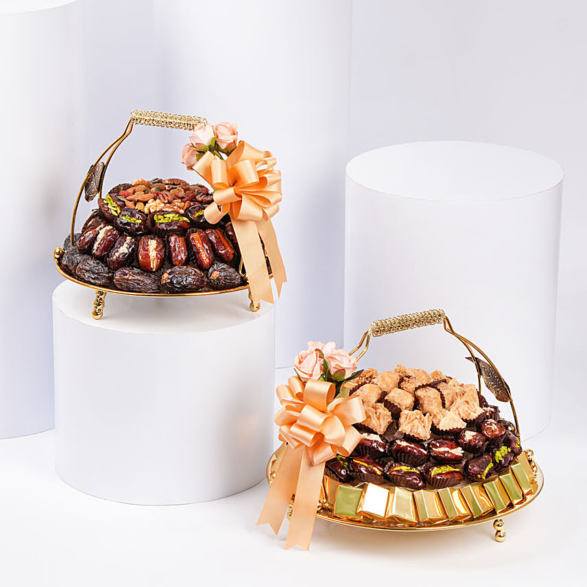 Duo Of Premium Platters With Dates And Baklawa: Eid Mubarak Chocolates