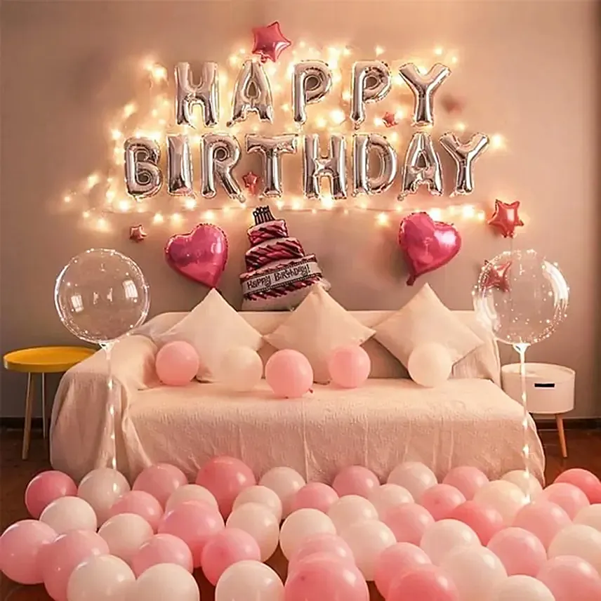 Happy Birthday Pink Theme Balloons Decoration: Balloon Decoration