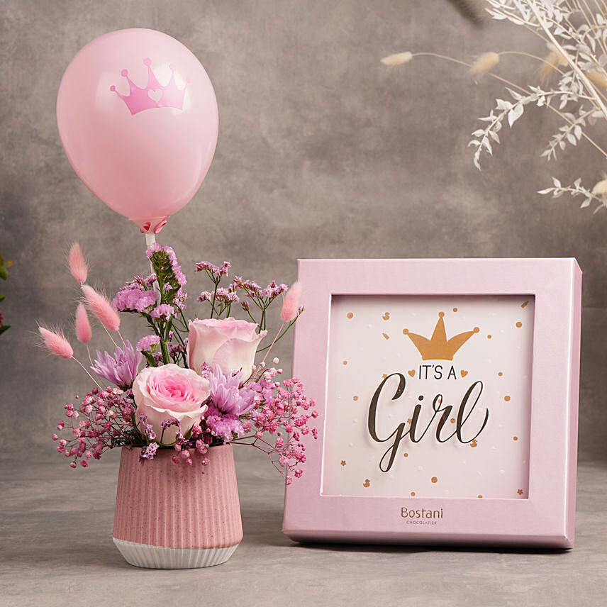 Bostani Its a Girl Chocolate with Flowers: Gifts Combos 
