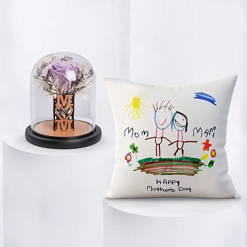 Mom Purple Preserved Rose And Cushion: 