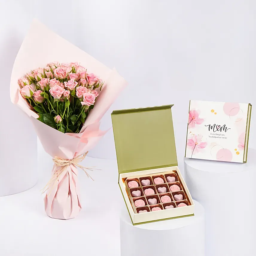 Pink Spray Roses And Chocolates: Mothers Day Flowers 2024