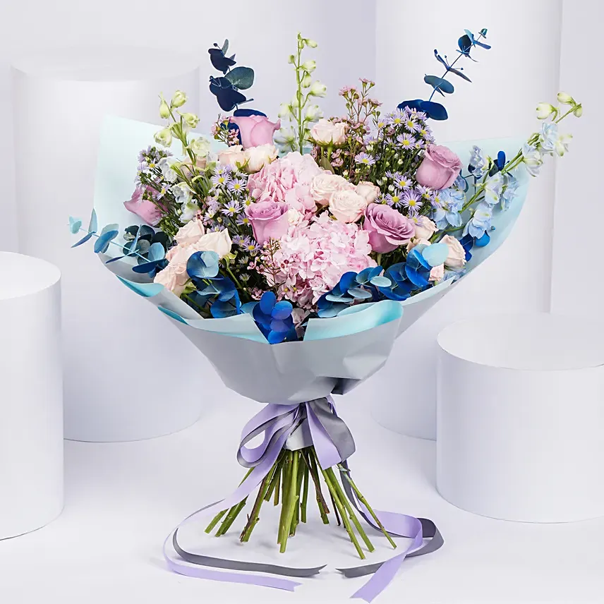Indigo Floral Ripples Bouquet: Graduation Flowers