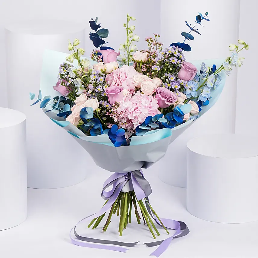 Indigo Floral Ripples Bouquet: Mixed Flowers