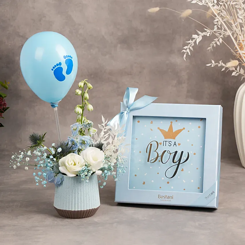 Bostani Its a Boy Chocolate with Flowers: Baby Gifts in Dubai