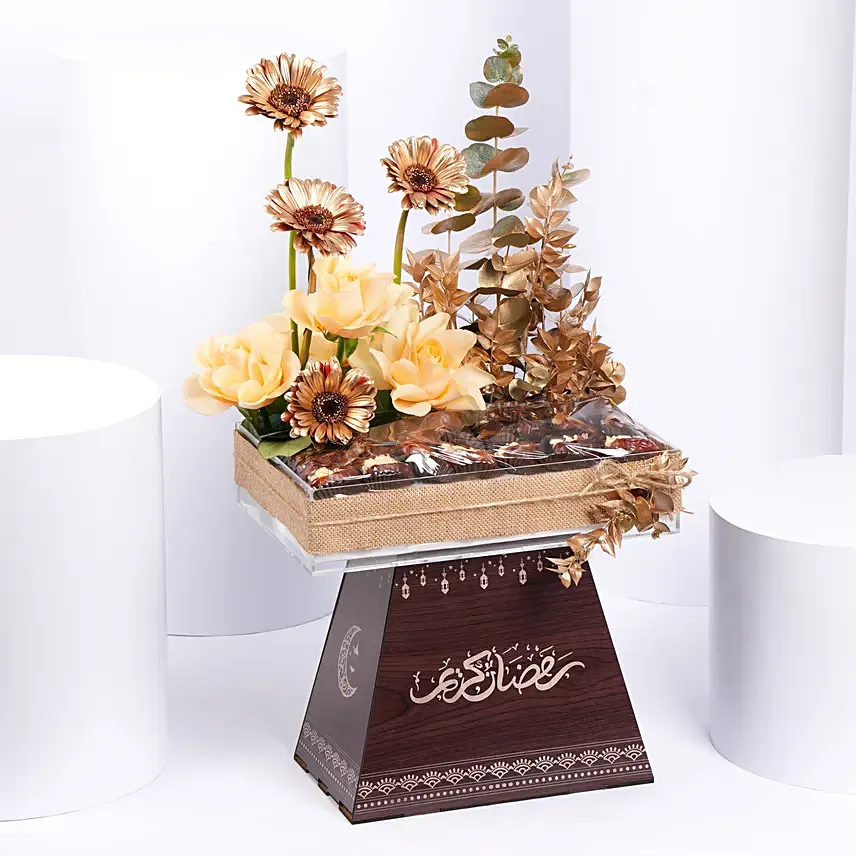 Stuffed Dates and Flowers Tray: Eid Gift Ideas