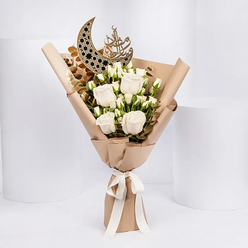 Blessed Ramadan White Flowers Bouquet: 