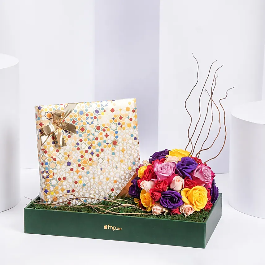 Bateel Najma Medium Gift Set Assorted in Flowers Tray: Flower Delivery Dubai