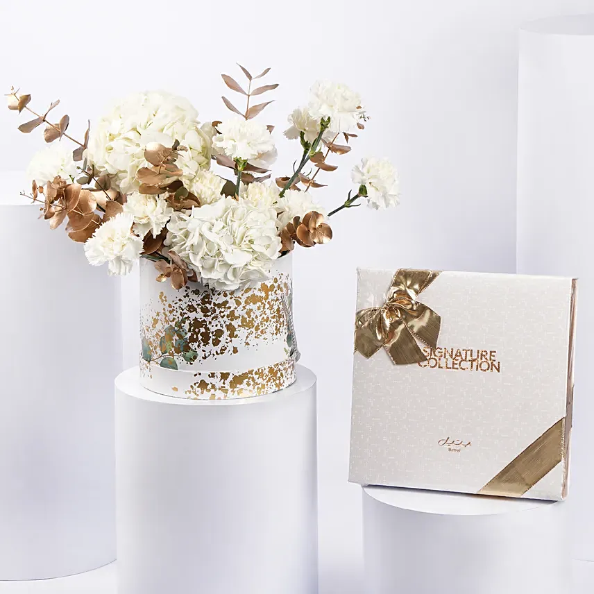 Bateel Signature Gift Set Assorted and Flower Box: Flower Delivery Dubai