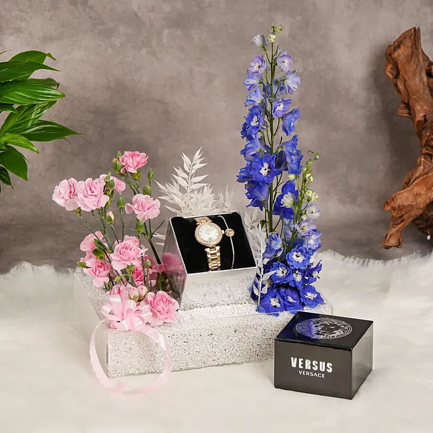 For Her Floral Beauty & Versus Watch with Bracelet: New Arrival hampers