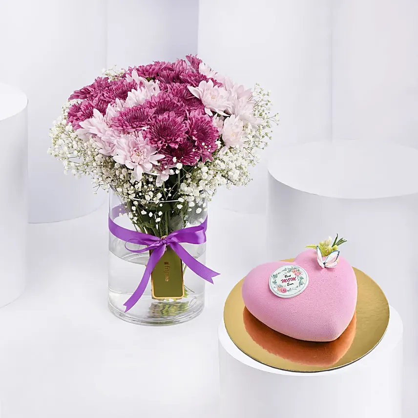 Chrysthemum Flowers and Mothers Day Cake: Mothers Day Gifts to Ajman