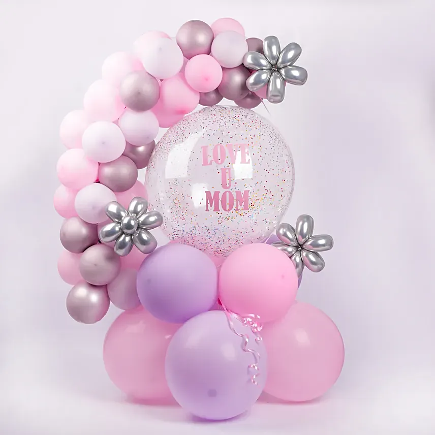 Love You Mom Balloon Arrangement: Birthday Decoration Services