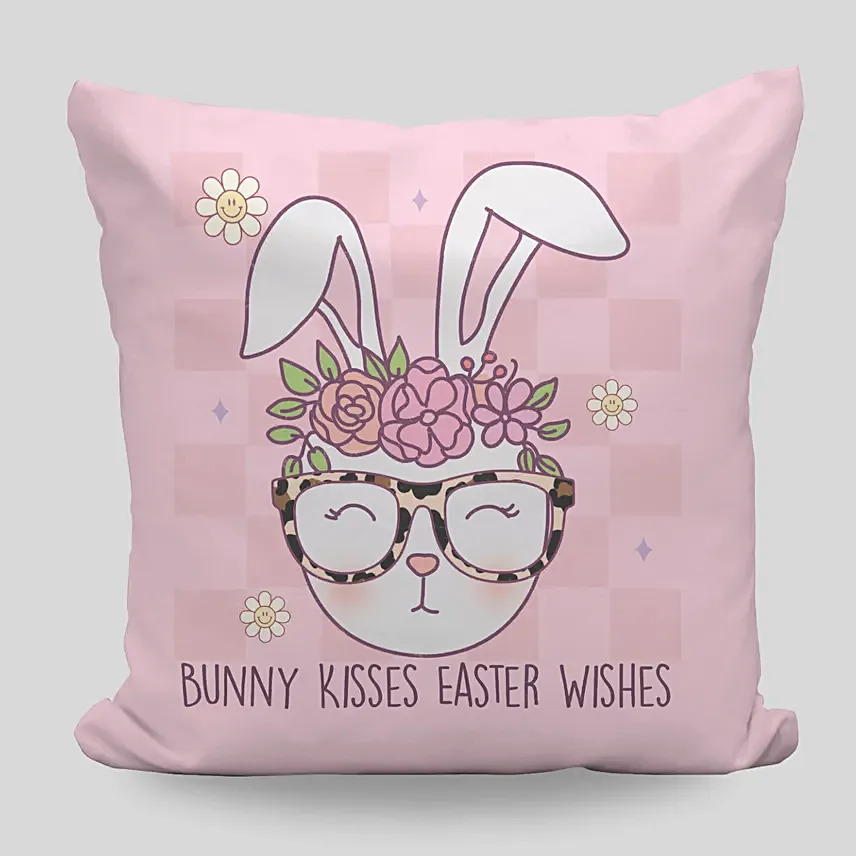 Easter Bunny Kisses Pink Cushion: Easter Personalised Gifts