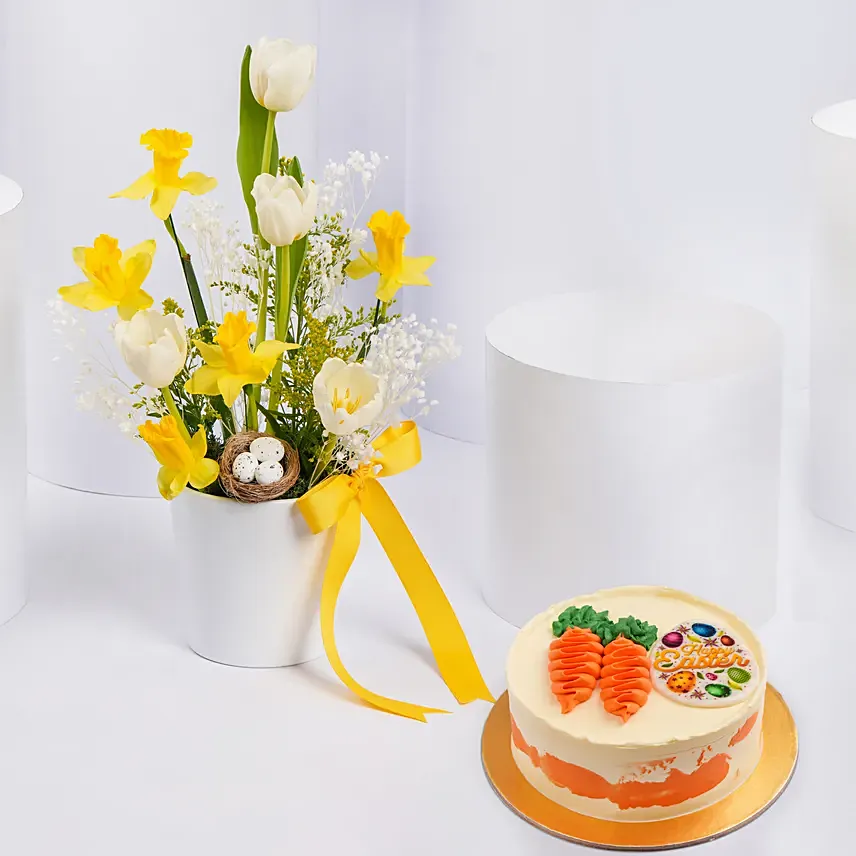 Easter Eggs In Flower Arrangement With Cake: Gifts Combos 