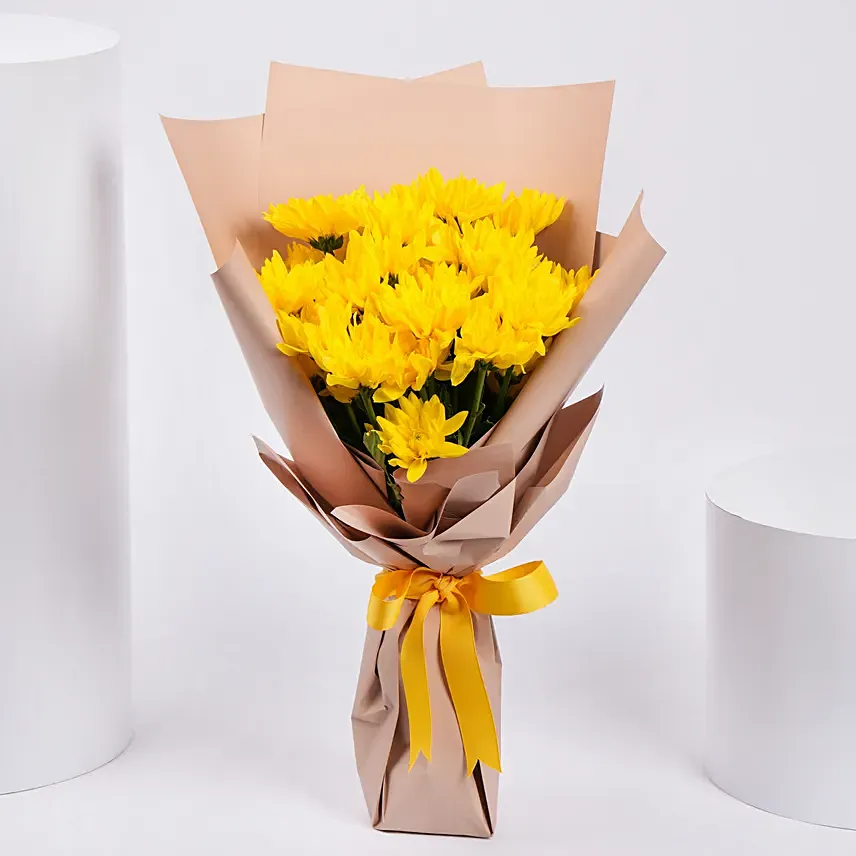 Yellow Chrysanthemum Bouquet: Congratulations Flower Bouquet
