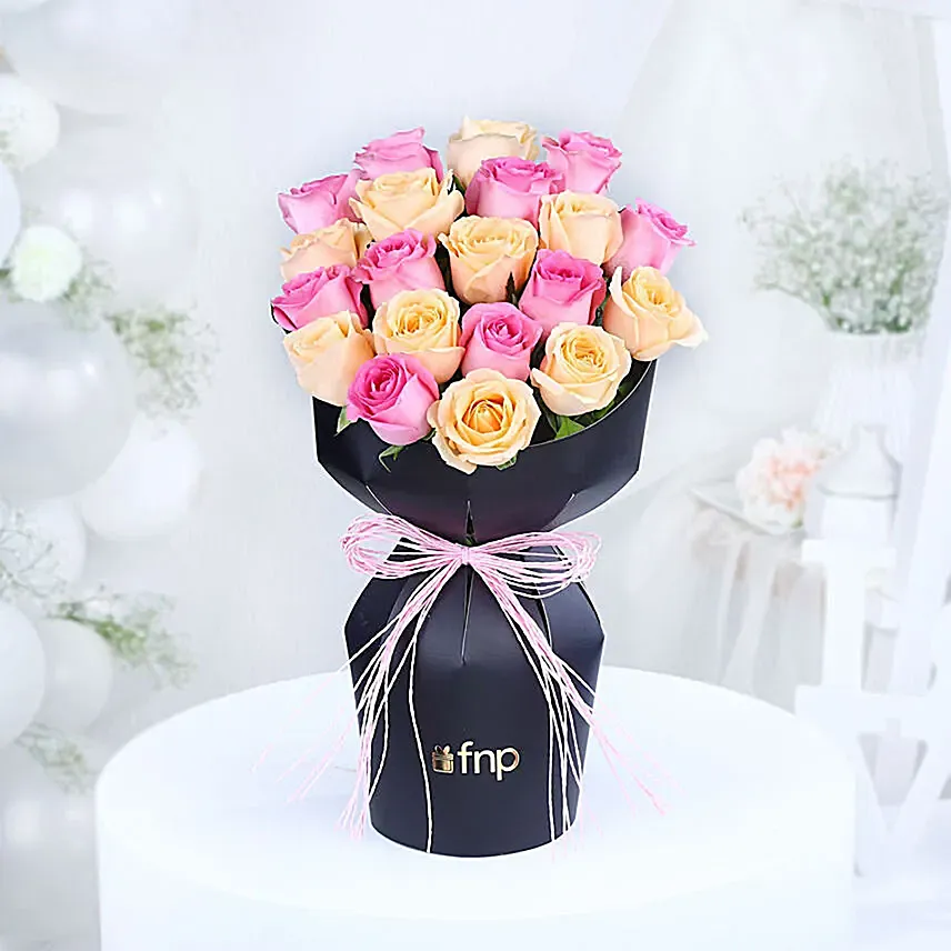 Peach and Pink Roses Sleeve Bouquet: 