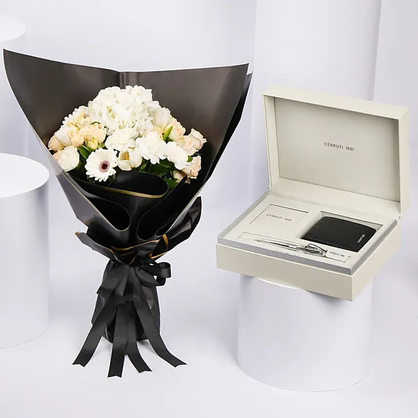 Premium Pen And Wallet Gift Set By Cerruti With Flowers: Accessories for Him