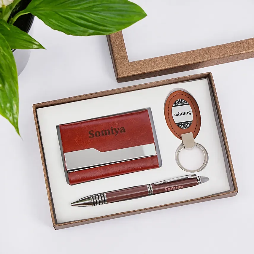 Personalised Card Holder Pen & Key Chain Gift Box: Personalized Gifts