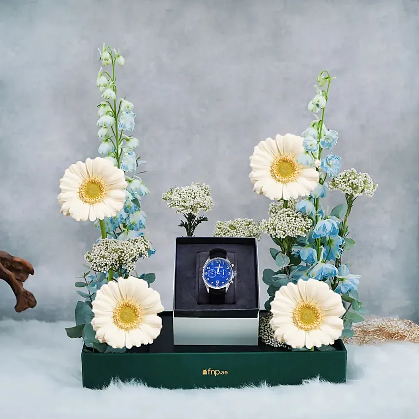 Cerruti Watch and Flowers Combo for Him: Propose Day Gifts