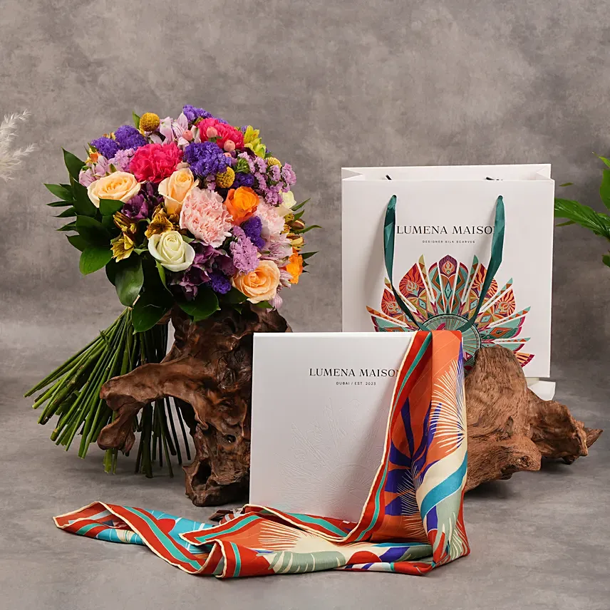 Dubai Kite Beach100% Silk Scarf By Lumena Maison With Flower: Graduation Gifts