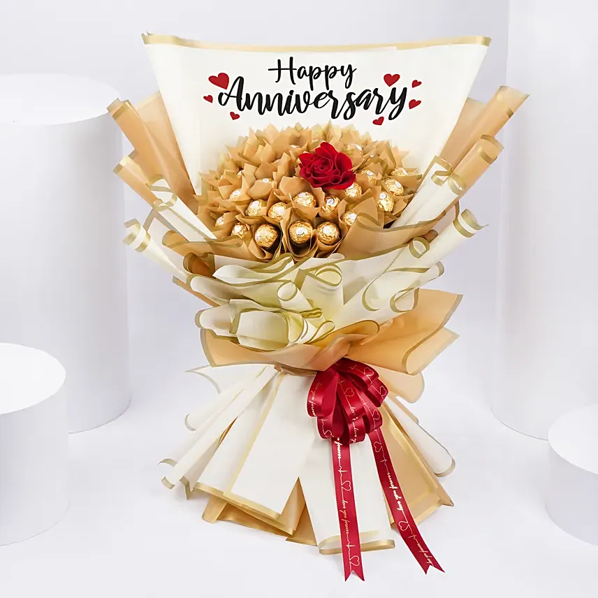Anniversary U Rocher Bouquet: Flowers and Chocolate Delivery