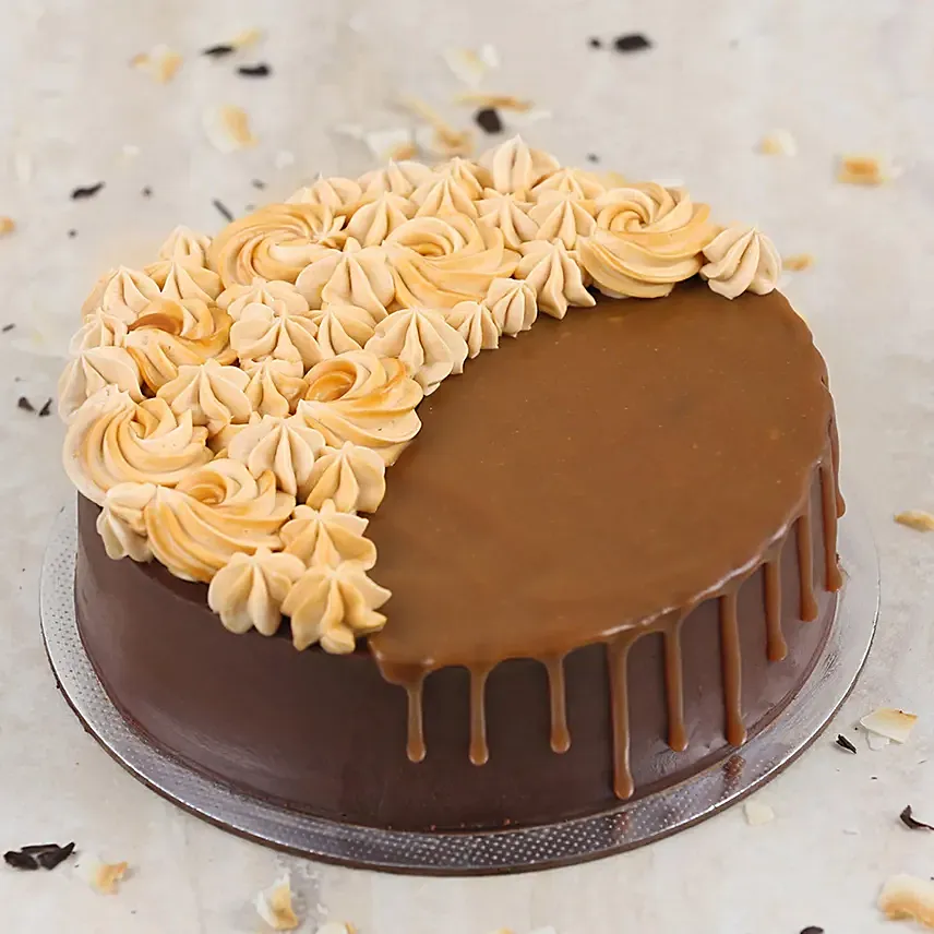 Chocolate Caramel Eggless Cake:  Eggless Cake Delivery