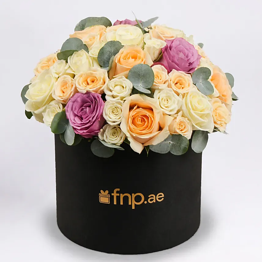 Mix Roses in Black Box: Happy Birthday Flowers