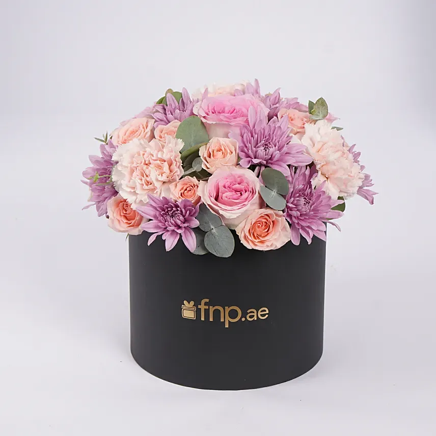 Elegant Flower Arrangement in Black Box: 1 Hour Gift Delivery