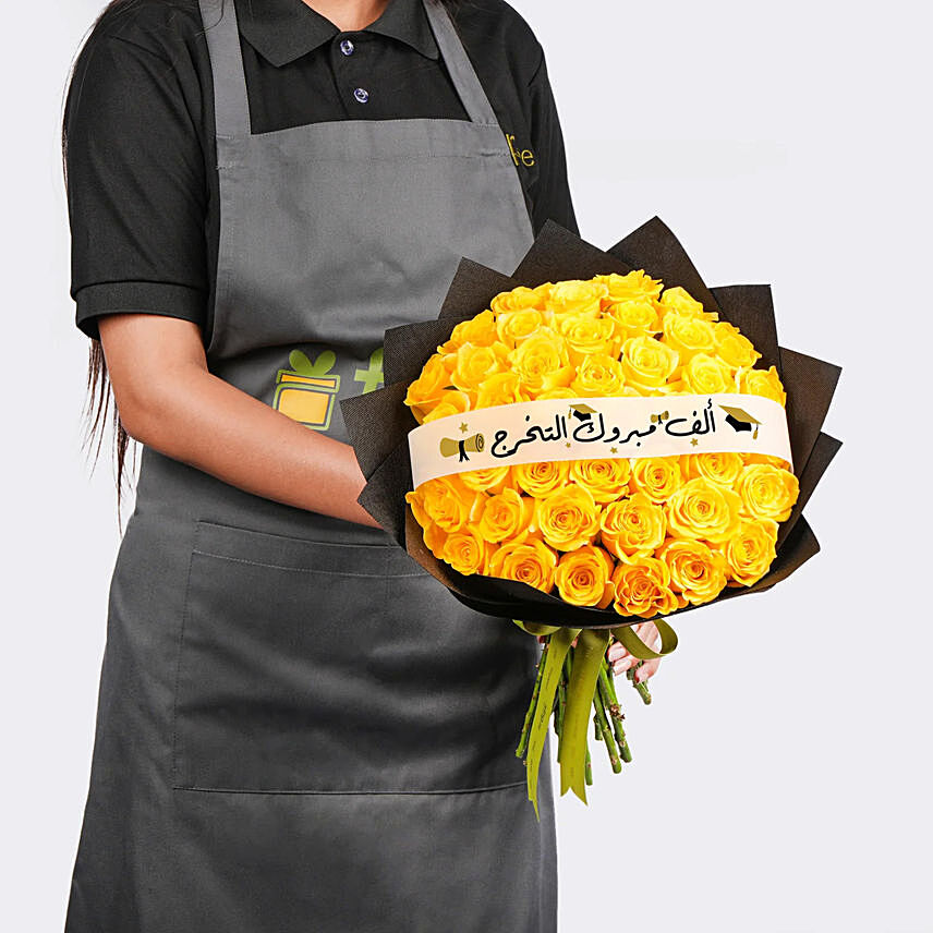 Sunny Graduation Roses Bouquet: Yellow Flowers