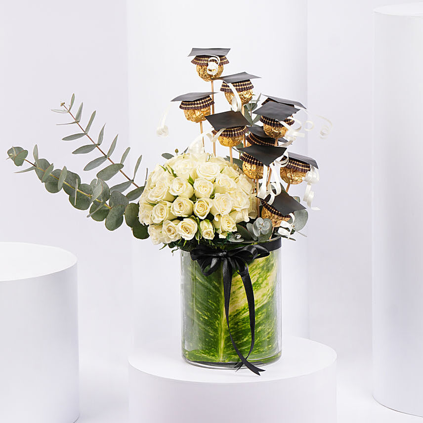 Roses and Rochers for Graduation: Vase Arrangements