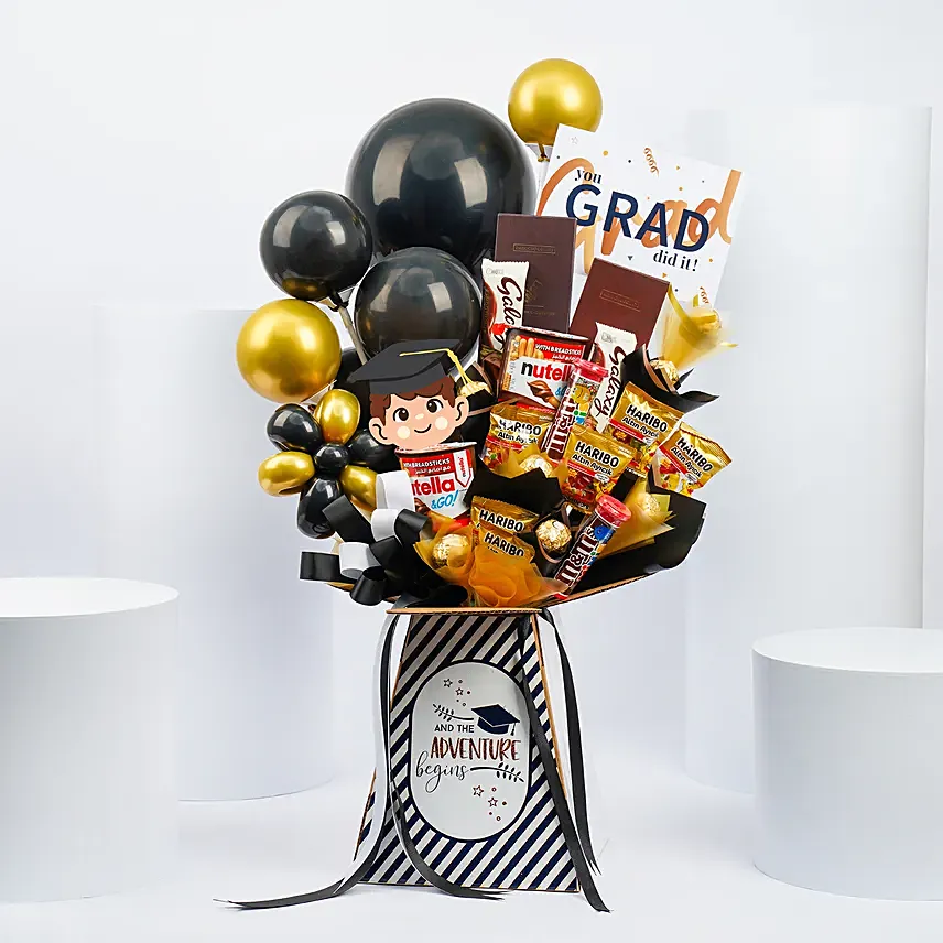 Graduation Congrats For Boys With Chocolates And Balloons: Graduation Gift Hampers