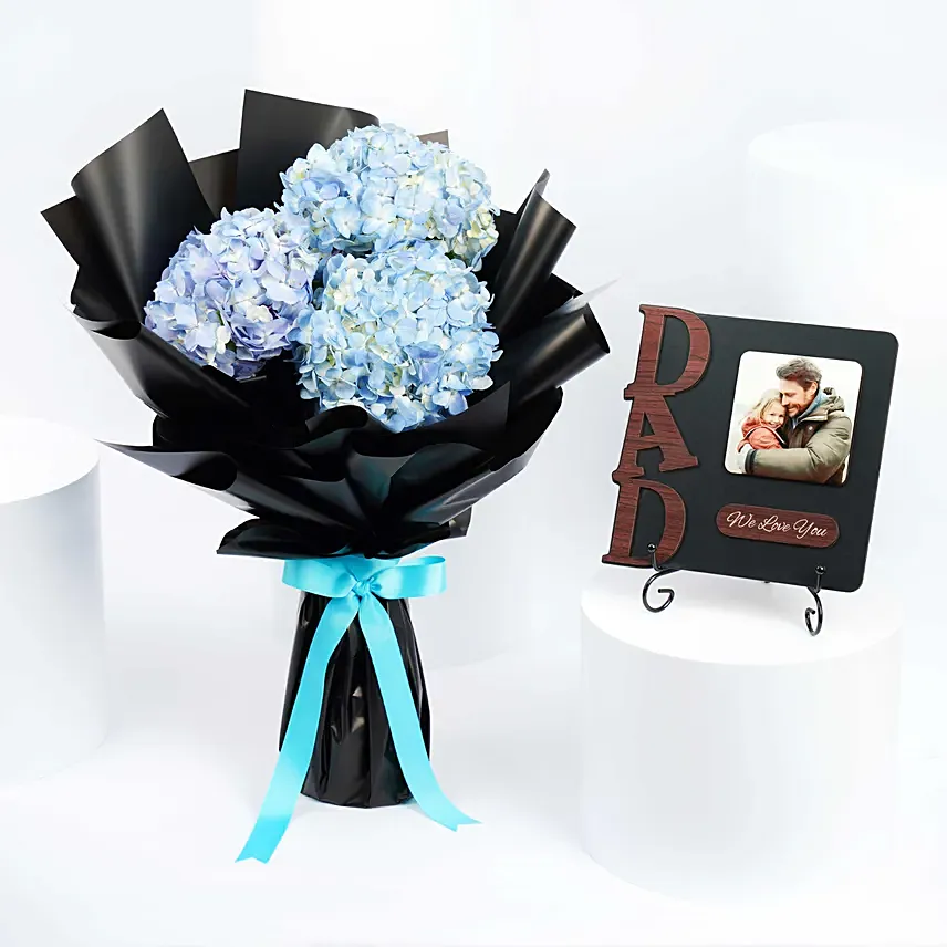 Hydrangea Bouquet With Dad Photo Frame: Father's Day Bouquet