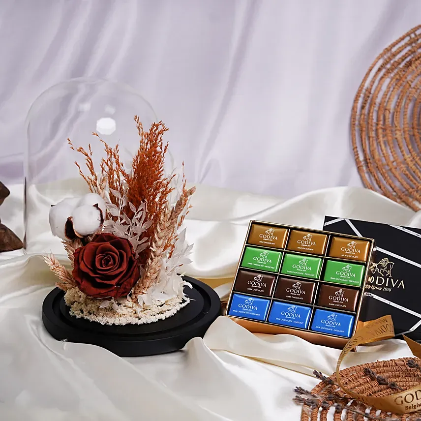 Brown Forever Rose with Godiva Naps Chocolate: Artificial Flower Bouquets