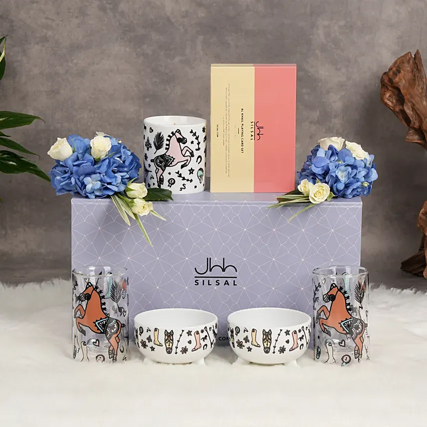 Elegant Gift Box with Playing Cards Bowl Candle N Glass: Silsal Gifts