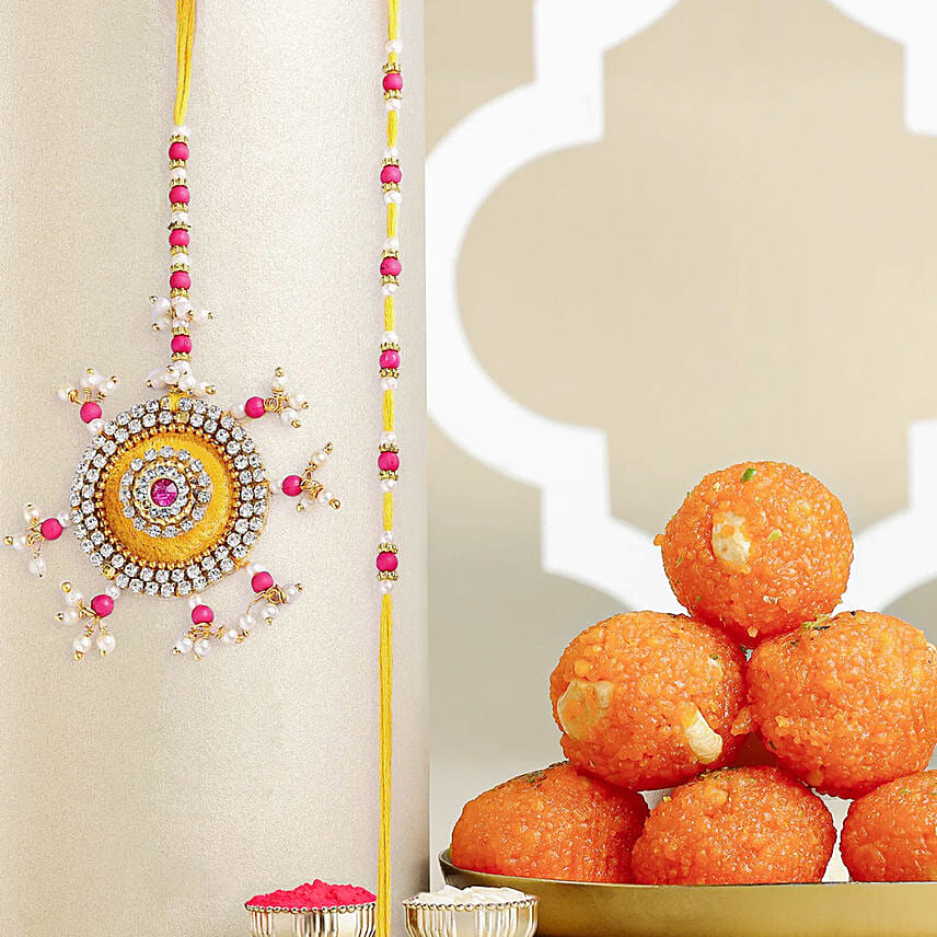 Bhaiya Bhabhi Beads Rakhi N Motichoor Laddoo: Rakhi for Bhaiya Bhabhi
