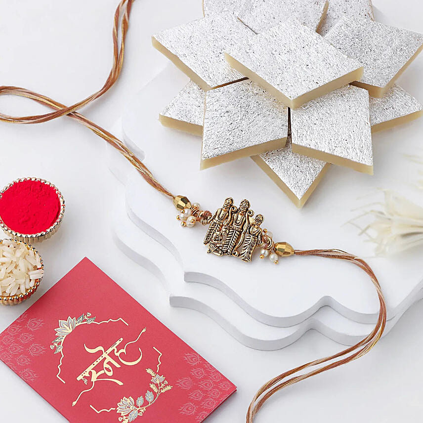 Ethereal Embrace Ram Darbar Rakhi N Kaju Katli: Ethnic Rakhi 