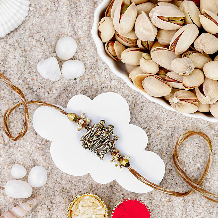 Ethereal Embrace Ram Darbar Rakhi N Pistachio: Rakhi With Dryfruits 
